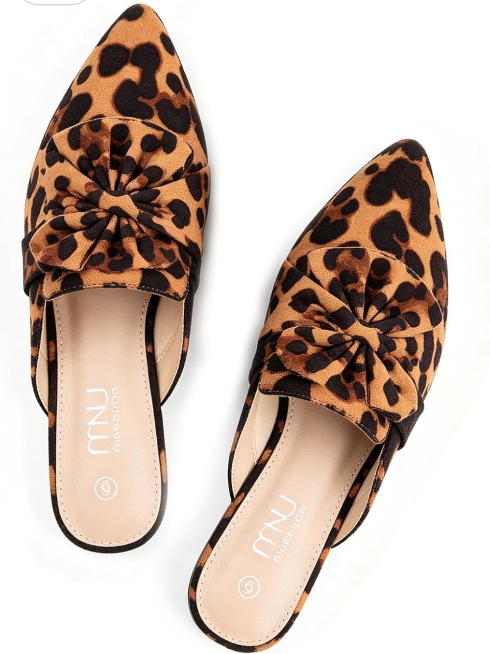Musshoe Leopard-Print Slip-on Pointed-Toe Mules Backless Loafer Decorative Bow